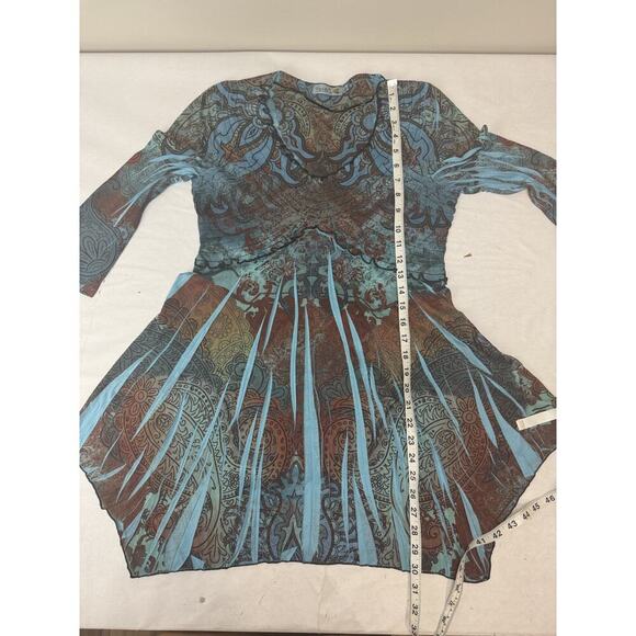 Boho Y2K Mandala Print Asymmetrical Hem Unity Tunic Top Festival Hippie Small - Picture 3 of 7